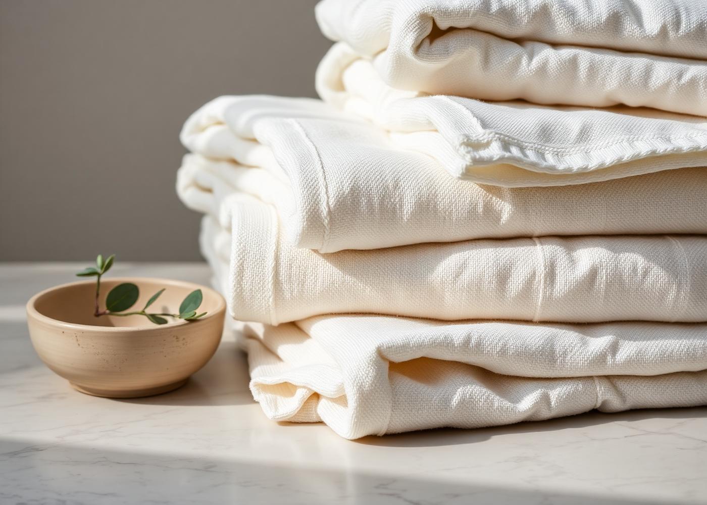Folded linen, warm ceramic